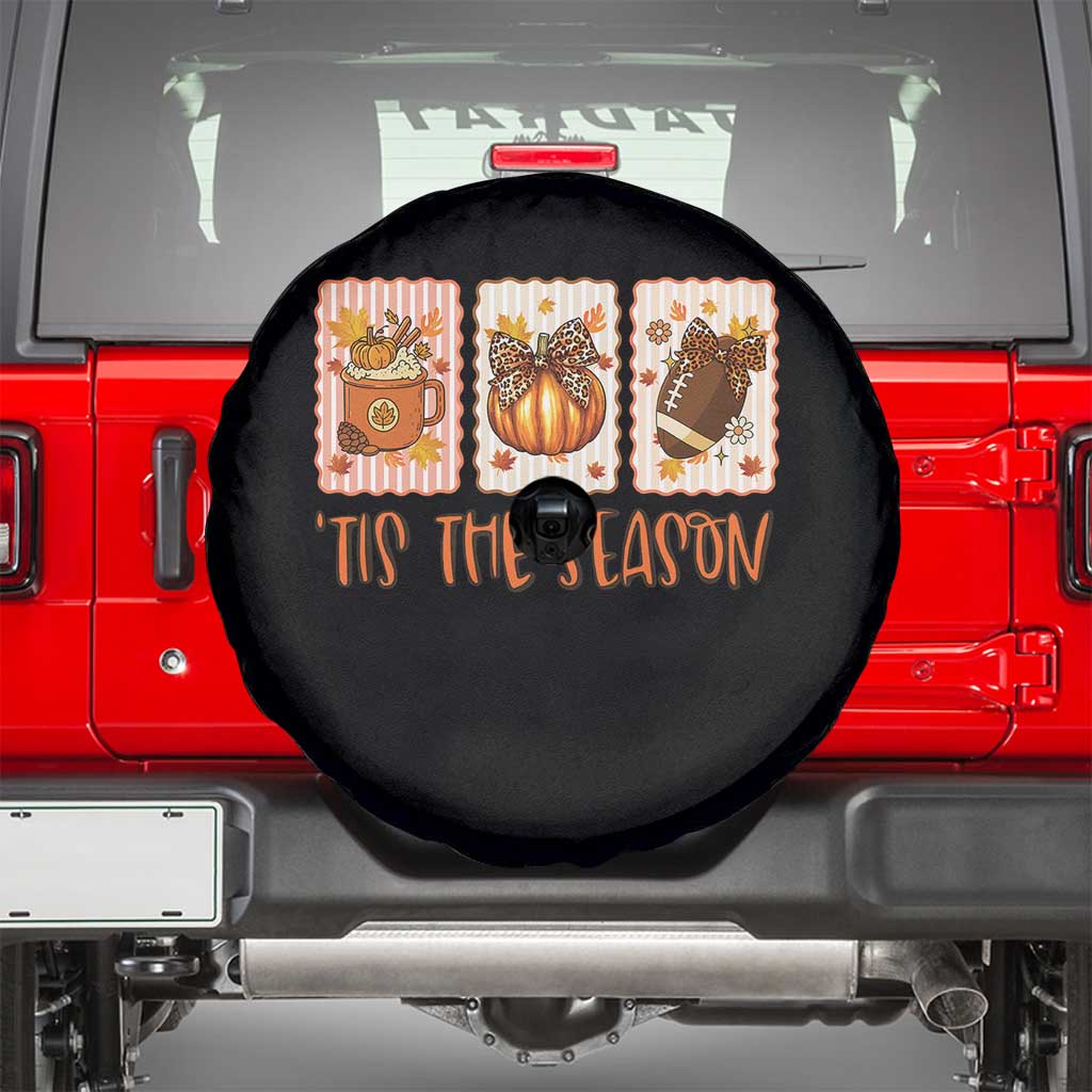 Tis The Season Fall Thanksgiving Spare Tire Cover American Football Pumpkin Postage Stamps - Wonder Print Shop