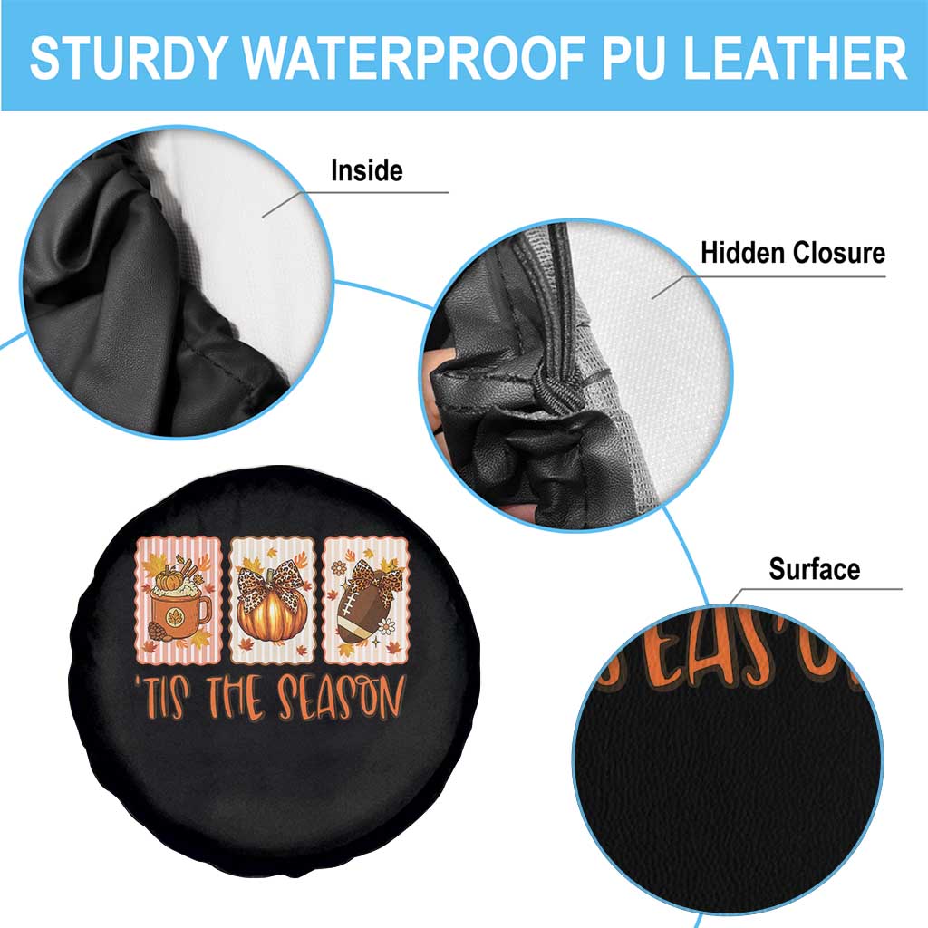 Tis The Season Fall Thanksgiving Spare Tire Cover American Football Pumpkin Postage Stamps - Wonder Print Shop