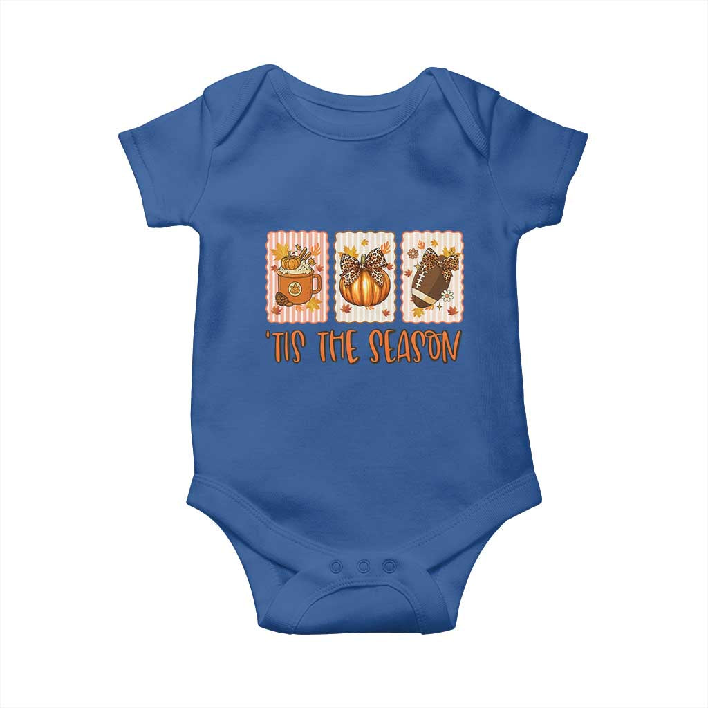 Tis The Season Fall Thanksgiving Baby Onesie American Football Pumpkin Postage Stamps - Wonder Print Shop