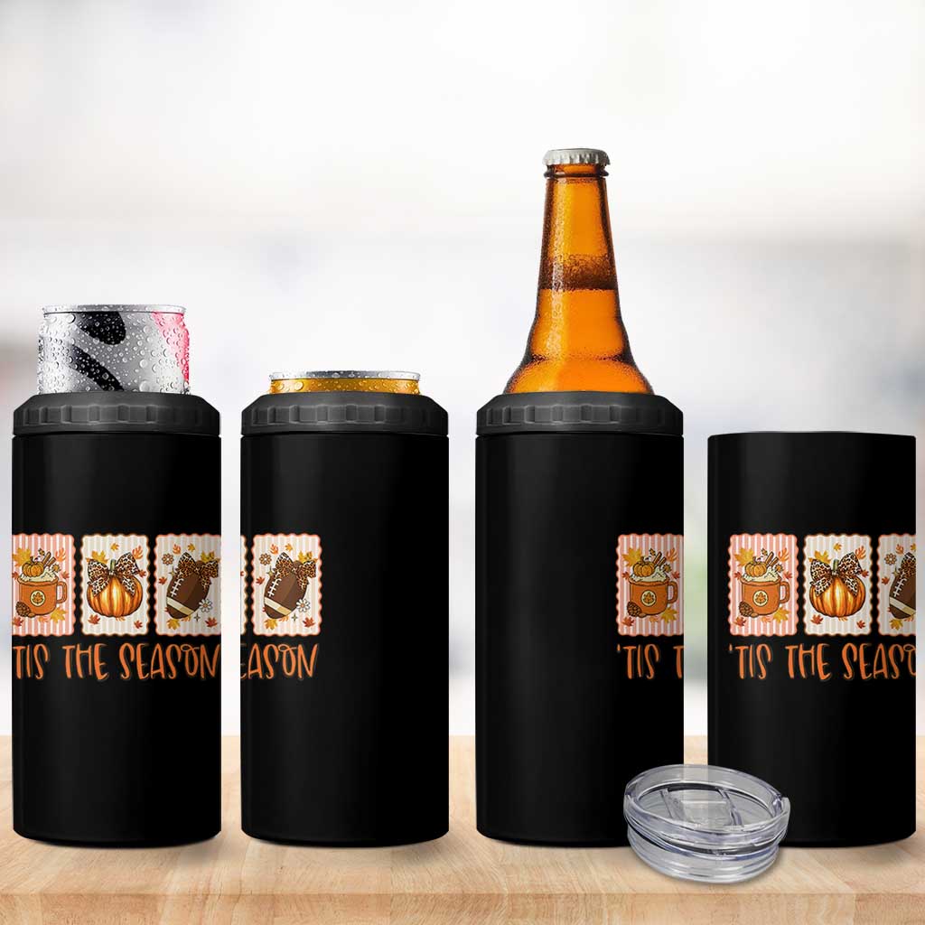 Tis The Season Fall Thanksgiving 4 in 1 Can Cooler Tumbler American Football Pumpkin Postage Stamps - Wonder Print Shop