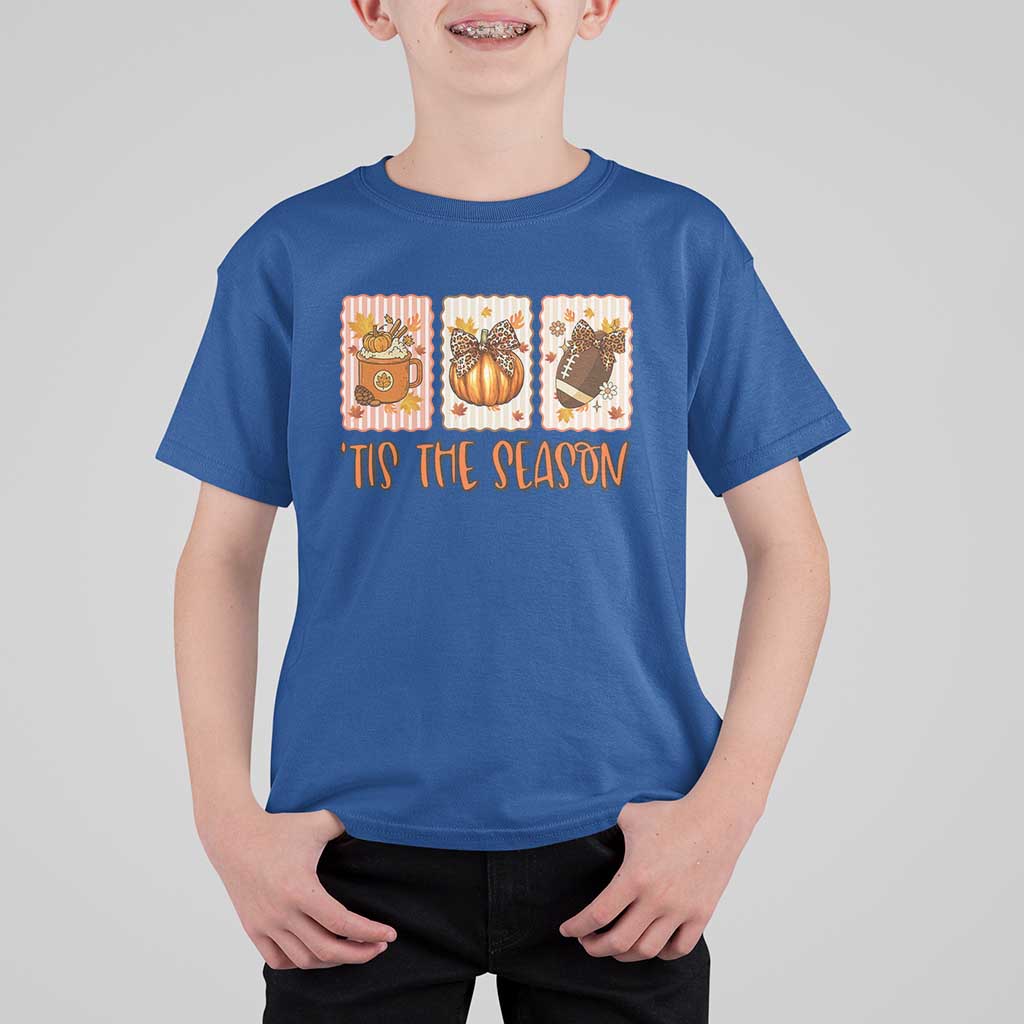 Tis The Season Fall Thanksgiving T Shirt For Kid American Football Pumpkin Postage Stamps - Wonder Print Shop