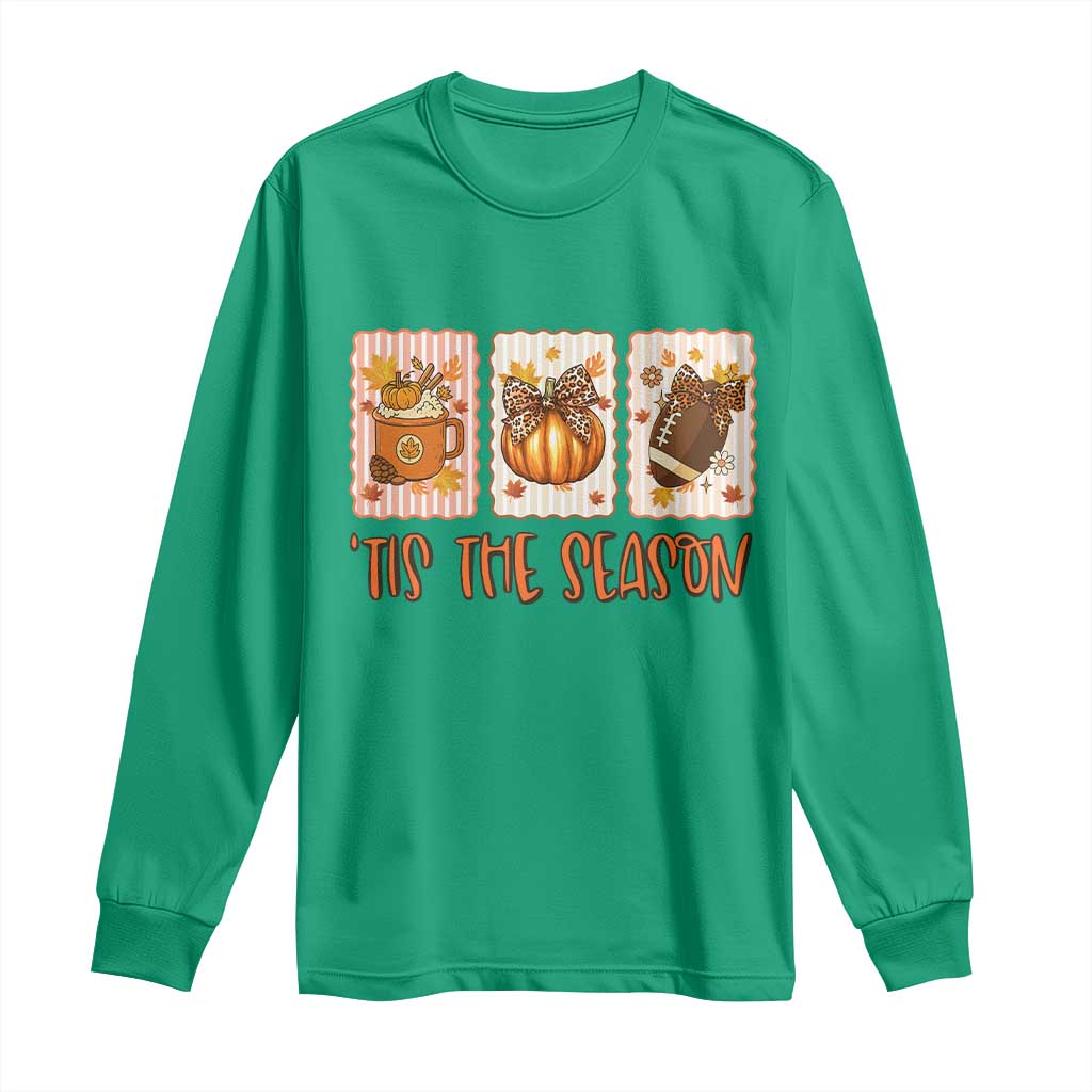 Tis The Season Fall Thanksgiving Long Sleeve Shirt American Football Pumpkin Postage Stamps - Wonder Print Shop
