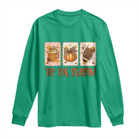 Tis The Season Fall Thanksgiving Long Sleeve Shirt American Football Pumpkin Postage Stamps - Wonder Print Shop