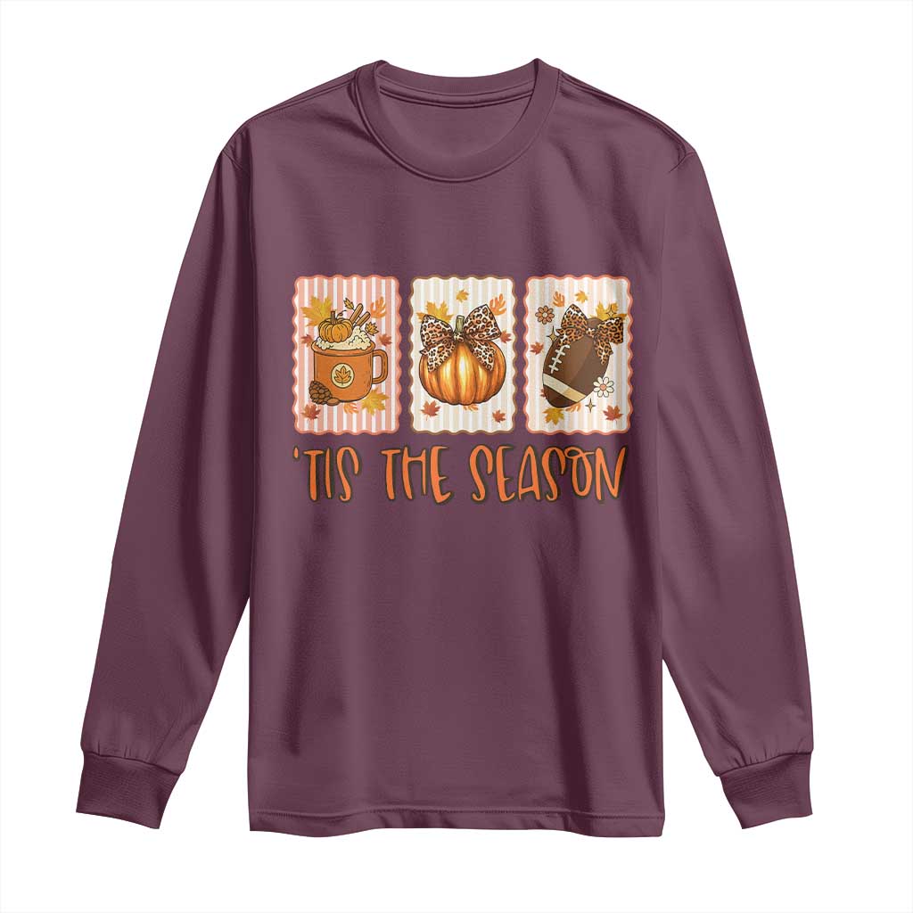 Tis The Season Fall Thanksgiving Long Sleeve Shirt American Football Pumpkin Postage Stamps - Wonder Print Shop