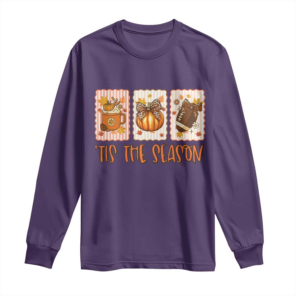 Tis The Season Fall Thanksgiving Long Sleeve Shirt American Football Pumpkin Postage Stamps - Wonder Print Shop