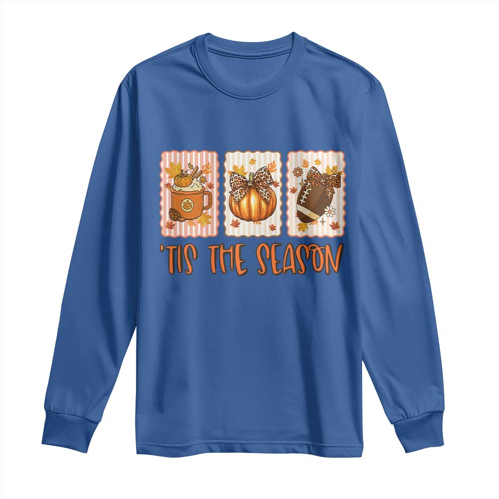 Tis The Season Fall Thanksgiving Long Sleeve Shirt American Football Pumpkin Postage Stamps - Wonder Print Shop