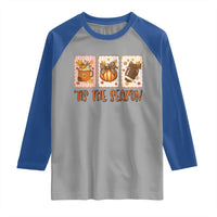 Tis The Season Fall Thanksgiving Raglan Shirt American Football Pumpkin Postage Stamps - Wonder Print Shop