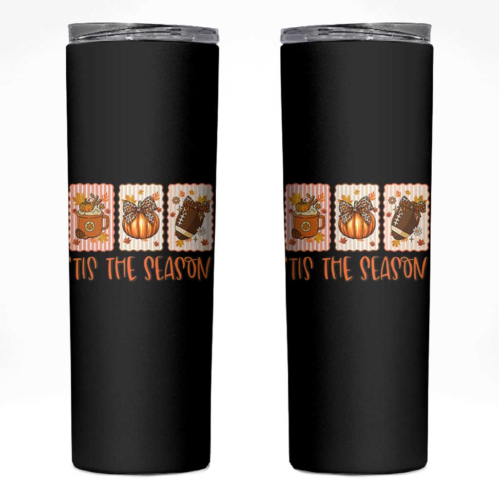 Tis The Season Fall Thanksgiving Skinny Tumbler American Football Pumpkin Postage Stamps - Wonder Print Shop