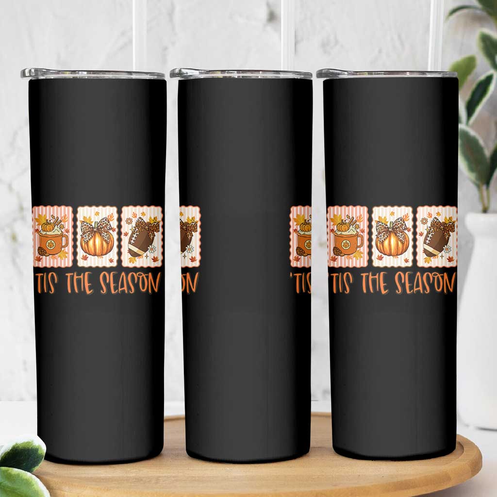 Tis The Season Fall Thanksgiving Skinny Tumbler American Football Pumpkin Postage Stamps - Wonder Print Shop