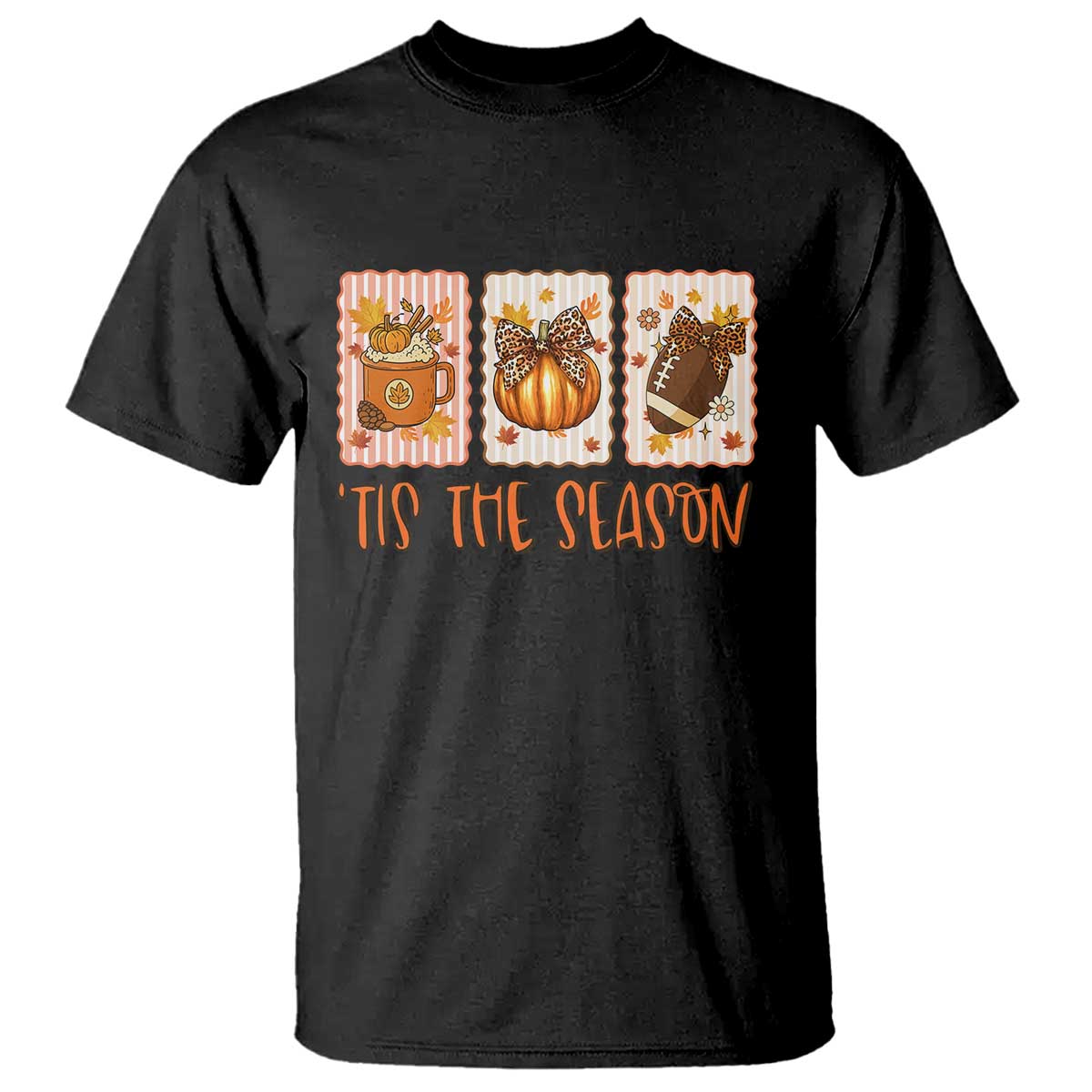 Tis The Season Fall Thanksgiving T Shirt American Football Pumpkin Postage Stamps - Wonder Print Shop
