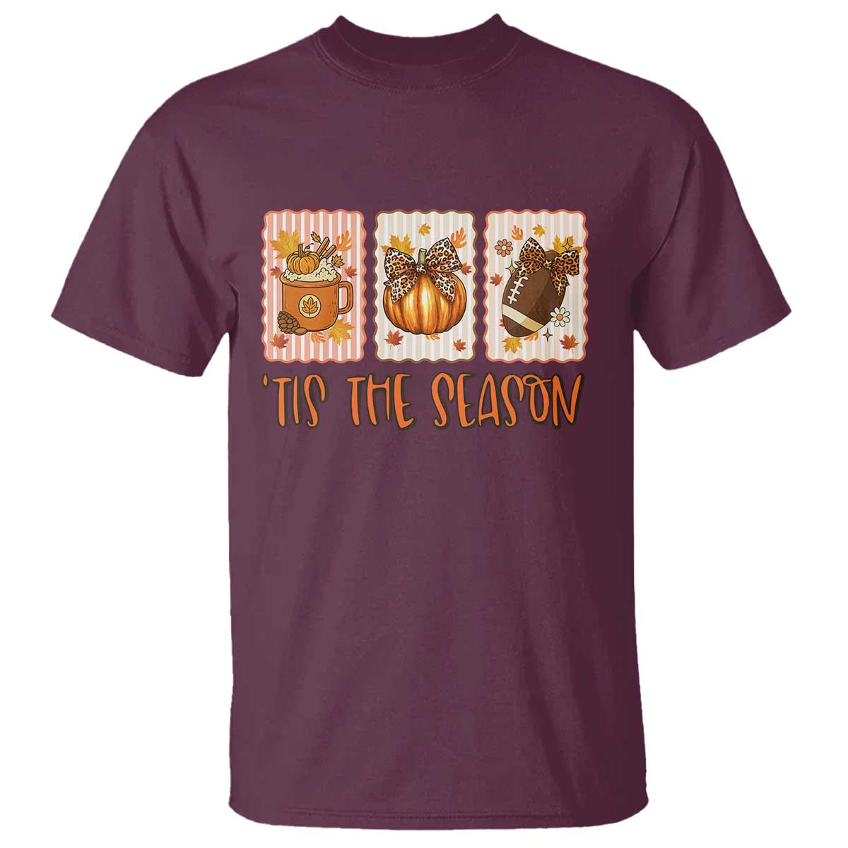 Tis The Season Fall Thanksgiving T Shirt American Football Pumpkin Postage Stamps - Wonder Print Shop