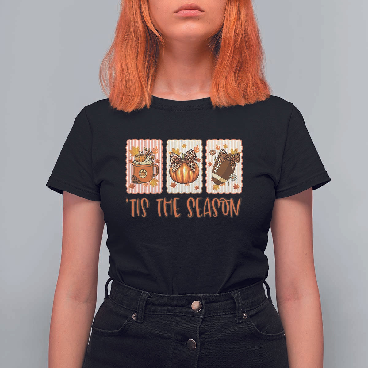 Tis The Season Fall Thanksgiving T Shirt For Women American Football Pumpkin Postage Stamps - Wonder Print Shop