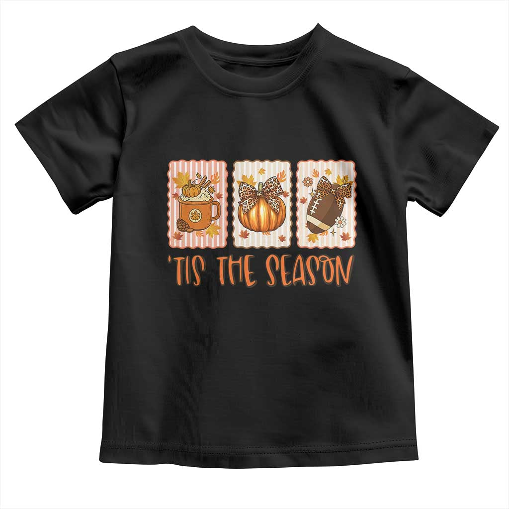 Tis The Season Fall Thanksgiving Toddler T Shirt American Football Pumpkin Postage Stamps - Wonder Print Shop