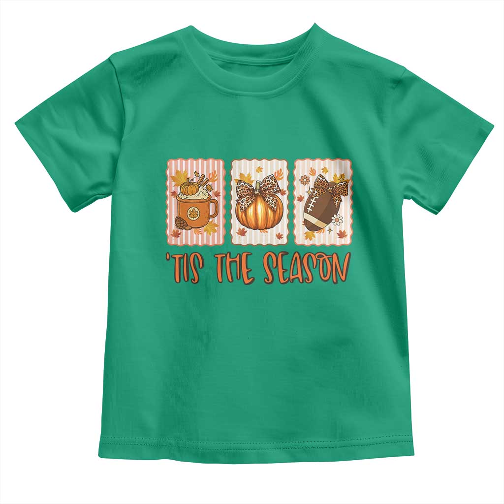 Tis The Season Fall Thanksgiving Toddler T Shirt American Football Pumpkin Postage Stamps - Wonder Print Shop