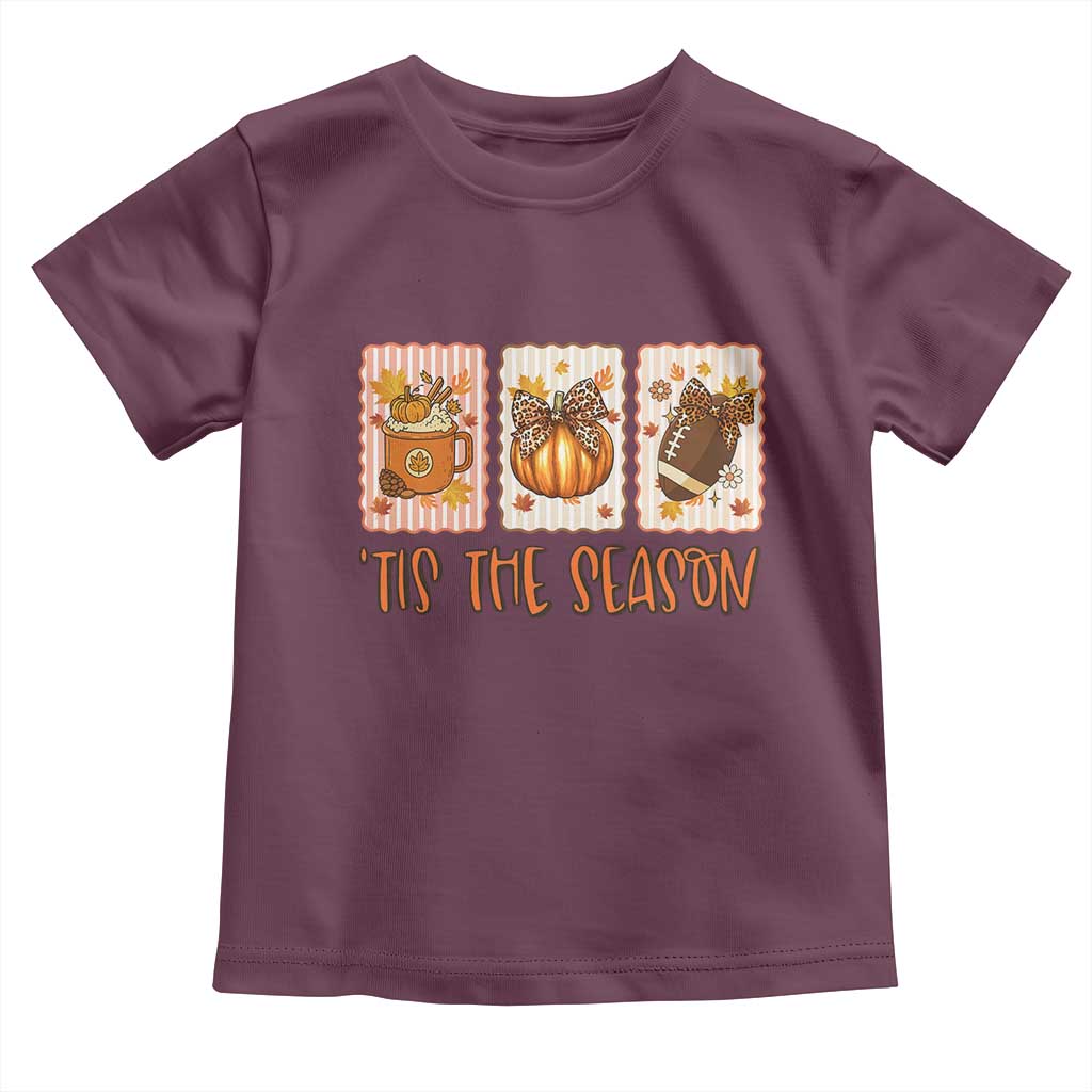 Tis The Season Fall Thanksgiving Toddler T Shirt American Football Pumpkin Postage Stamps - Wonder Print Shop