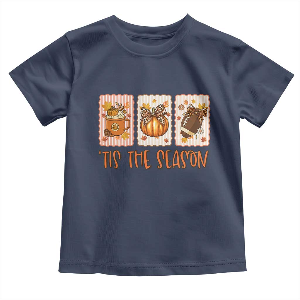 Tis The Season Fall Thanksgiving Toddler T Shirt American Football Pumpkin Postage Stamps - Wonder Print Shop
