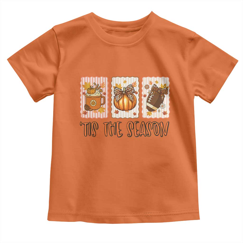 Tis The Season Fall Thanksgiving Toddler T Shirt American Football Pumpkin Postage Stamps - Wonder Print Shop