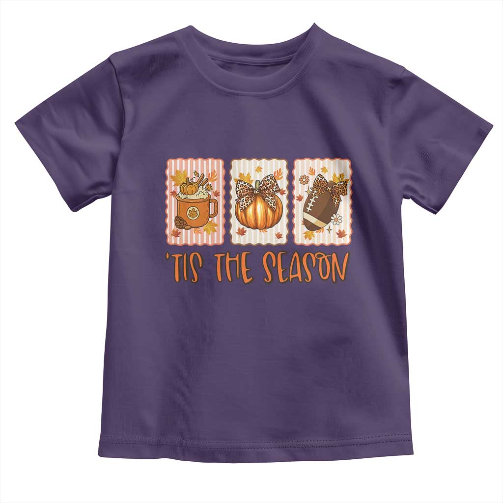 Tis The Season Fall Thanksgiving Toddler T Shirt American Football Pumpkin Postage Stamps - Wonder Print Shop