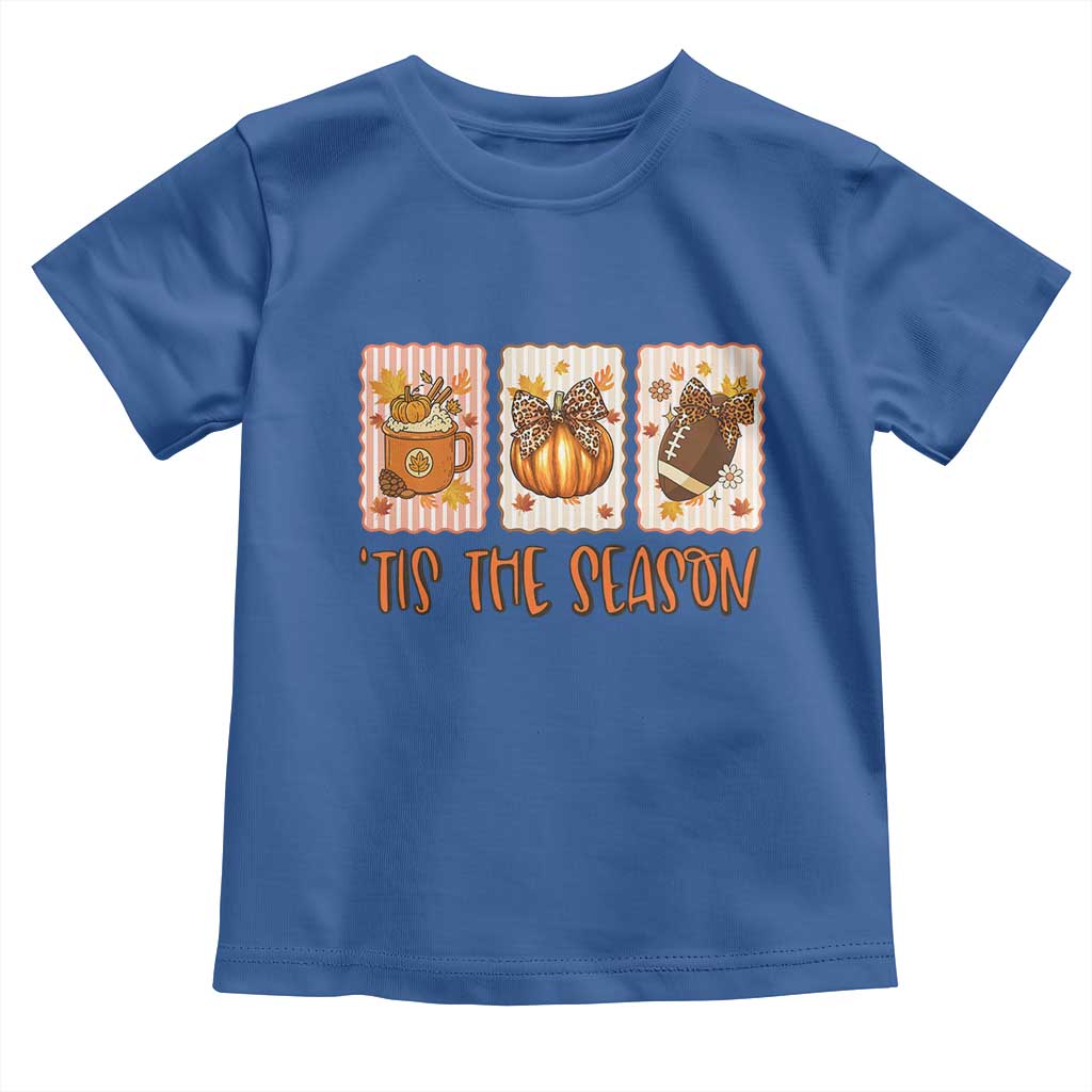 Tis The Season Fall Thanksgiving Toddler T Shirt American Football Pumpkin Postage Stamps - Wonder Print Shop