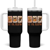 Tis The Season Fall Thanksgiving Tumbler With Handle American Football Pumpkin Postage Stamps - Wonder Print Shop