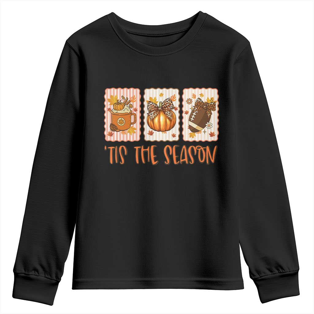 Tis The Season Fall Thanksgiving Youth Sweatshirt American Football Pumpkin Postage Stamps - Wonder Print Shop