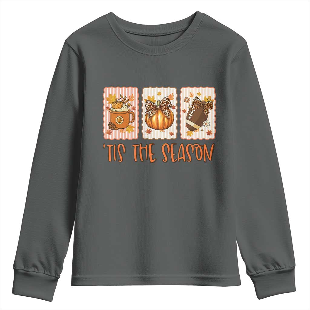 Tis The Season Fall Thanksgiving Youth Sweatshirt American Football Pumpkin Postage Stamps - Wonder Print Shop