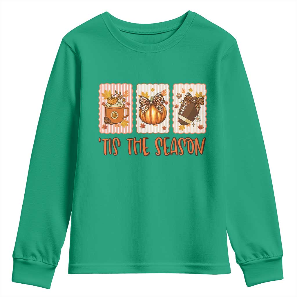 Tis The Season Fall Thanksgiving Youth Sweatshirt American Football Pumpkin Postage Stamps - Wonder Print Shop