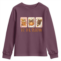 Tis The Season Fall Thanksgiving Youth Sweatshirt American Football Pumpkin Postage Stamps - Wonder Print Shop
