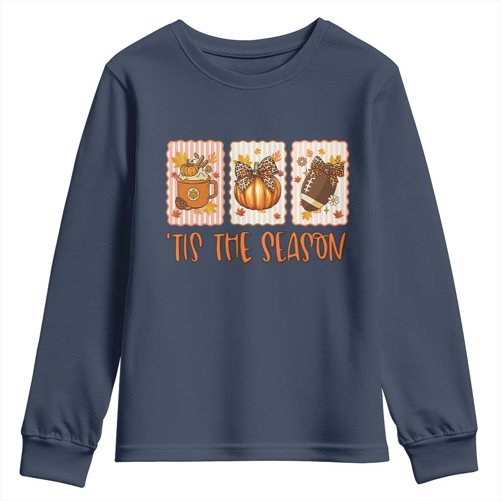 Tis The Season Fall Thanksgiving Youth Sweatshirt American Football Pumpkin Postage Stamps - Wonder Print Shop