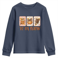 Tis The Season Fall Thanksgiving Youth Sweatshirt American Football Pumpkin Postage Stamps - Wonder Print Shop