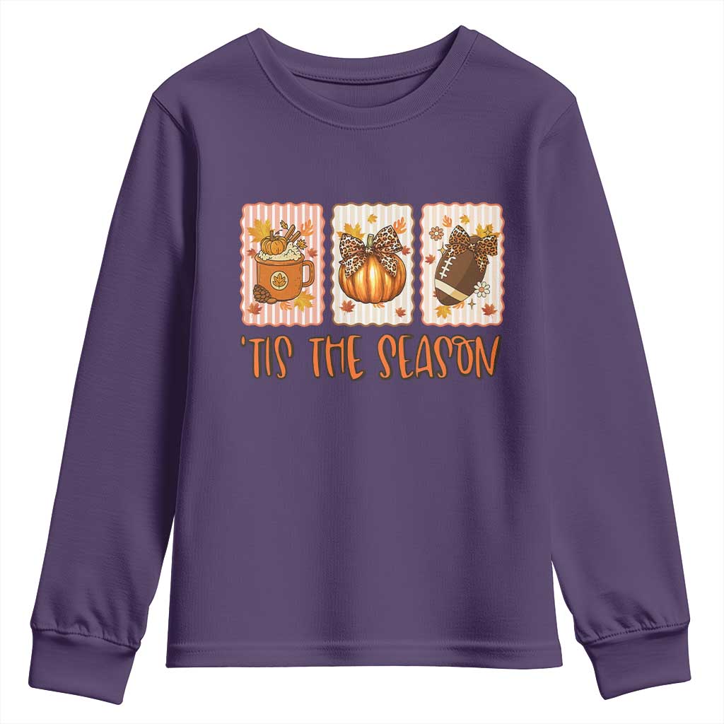 Tis The Season Fall Thanksgiving Youth Sweatshirt American Football Pumpkin Postage Stamps - Wonder Print Shop