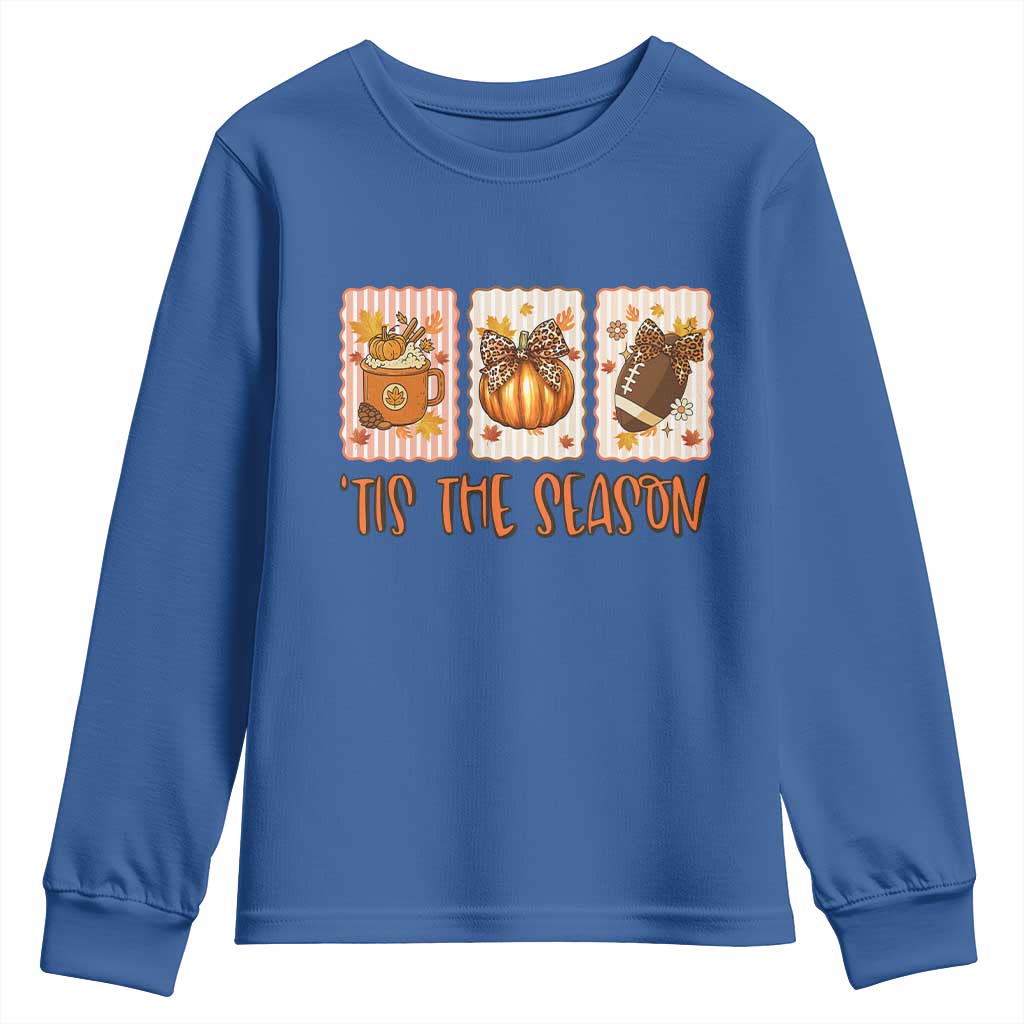 Tis The Season Fall Thanksgiving Youth Sweatshirt American Football Pumpkin Postage Stamps - Wonder Print Shop