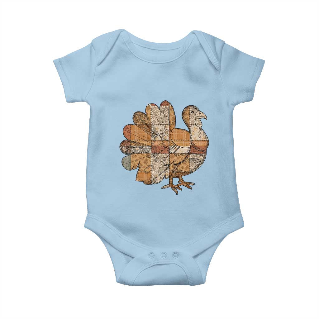 Thanksgiving Vintage Patchwork Gobble Turkey Baby Onesie - Wonder Print Shop