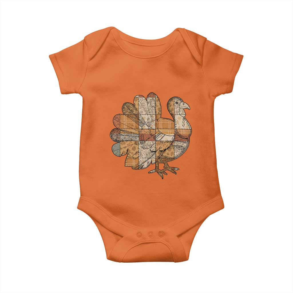 Thanksgiving Vintage Patchwork Gobble Turkey Baby Onesie - Wonder Print Shop