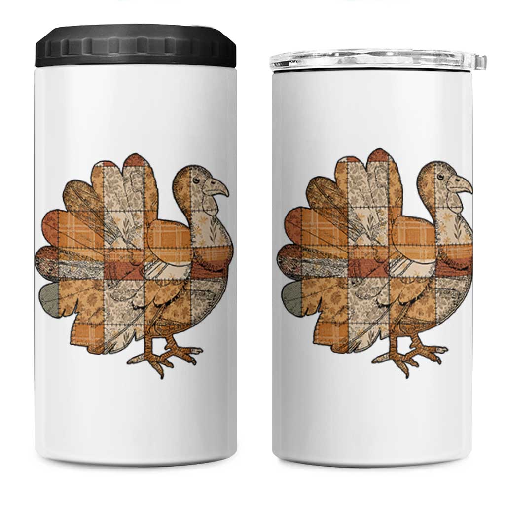Thanksgiving Vintage Patchwork Gobble Turkey 4 in 1 Can Cooler Tumbler - Wonder Print Shop