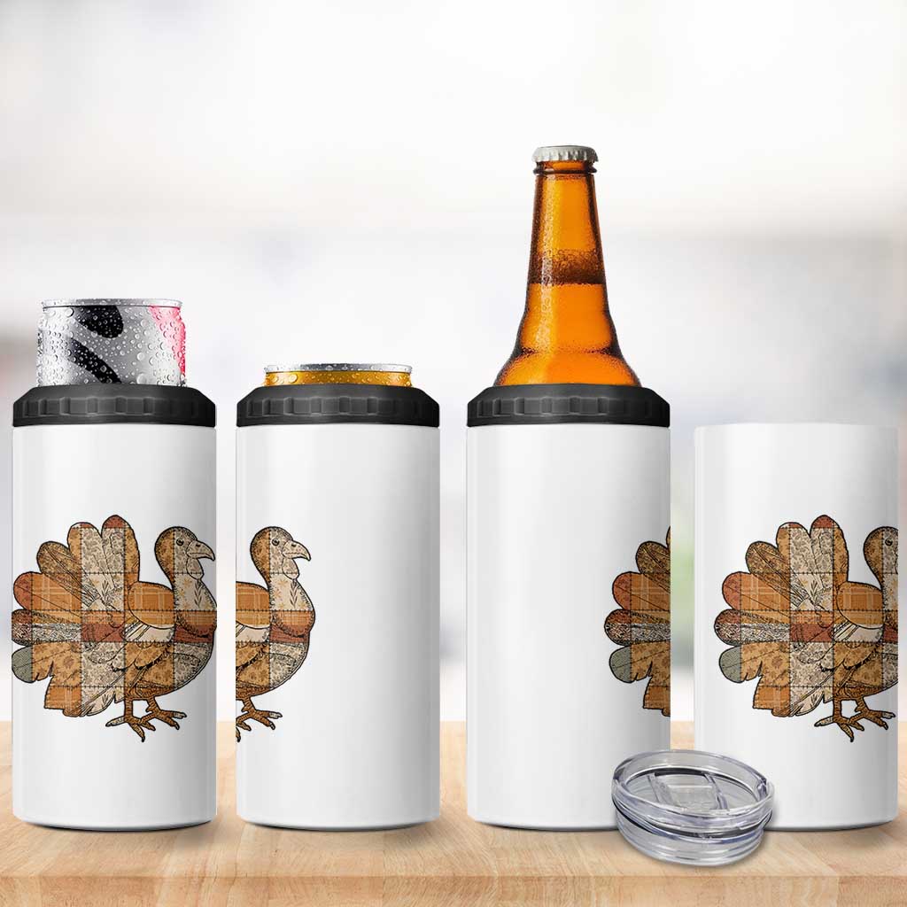 Thanksgiving Vintage Patchwork Gobble Turkey 4 in 1 Can Cooler Tumbler - Wonder Print Shop