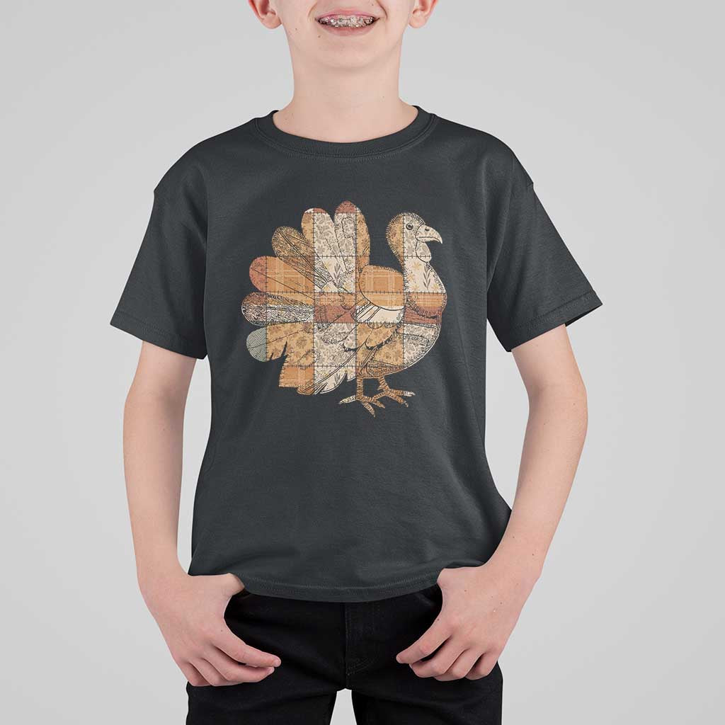 Thanksgiving Vintage Patchwork Gobble Turkey T Shirt For Kid - Wonder Print Shop