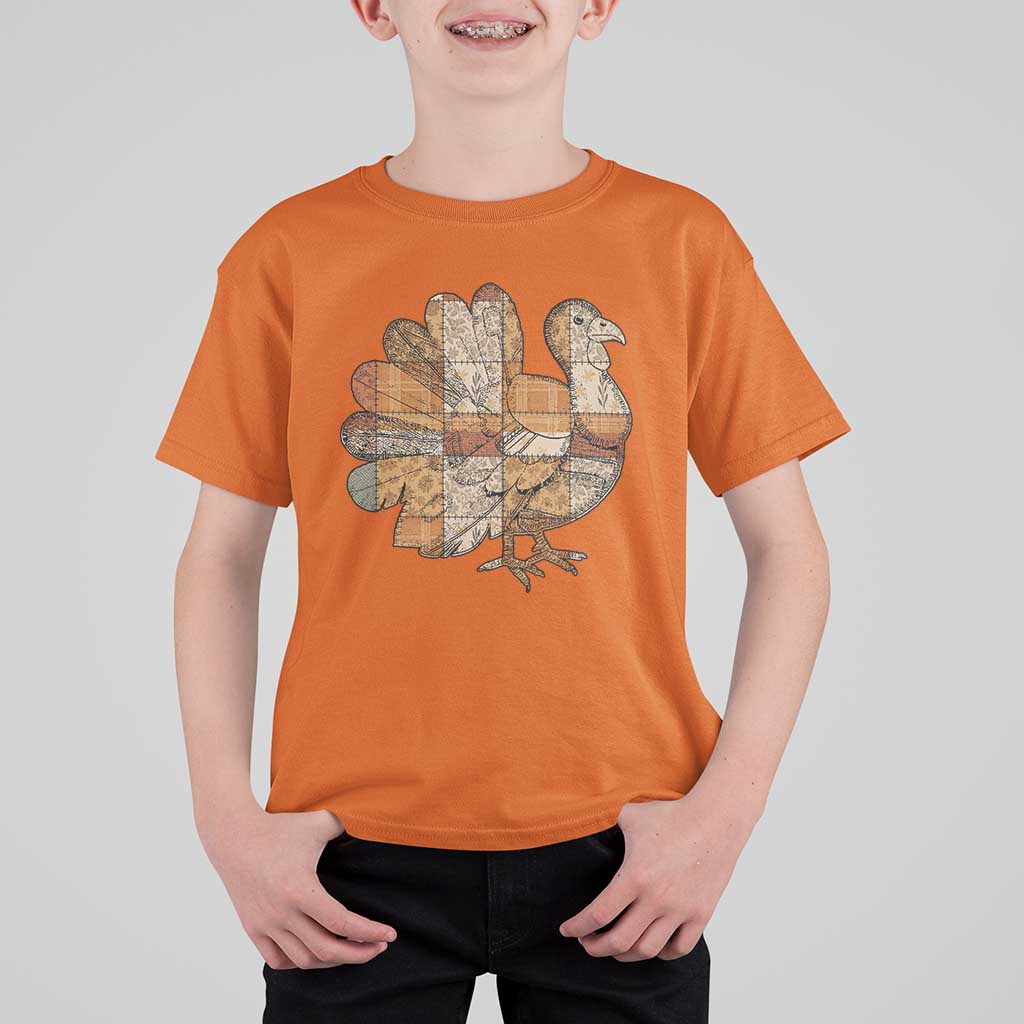 Thanksgiving Vintage Patchwork Gobble Turkey T Shirt For Kid - Wonder Print Shop