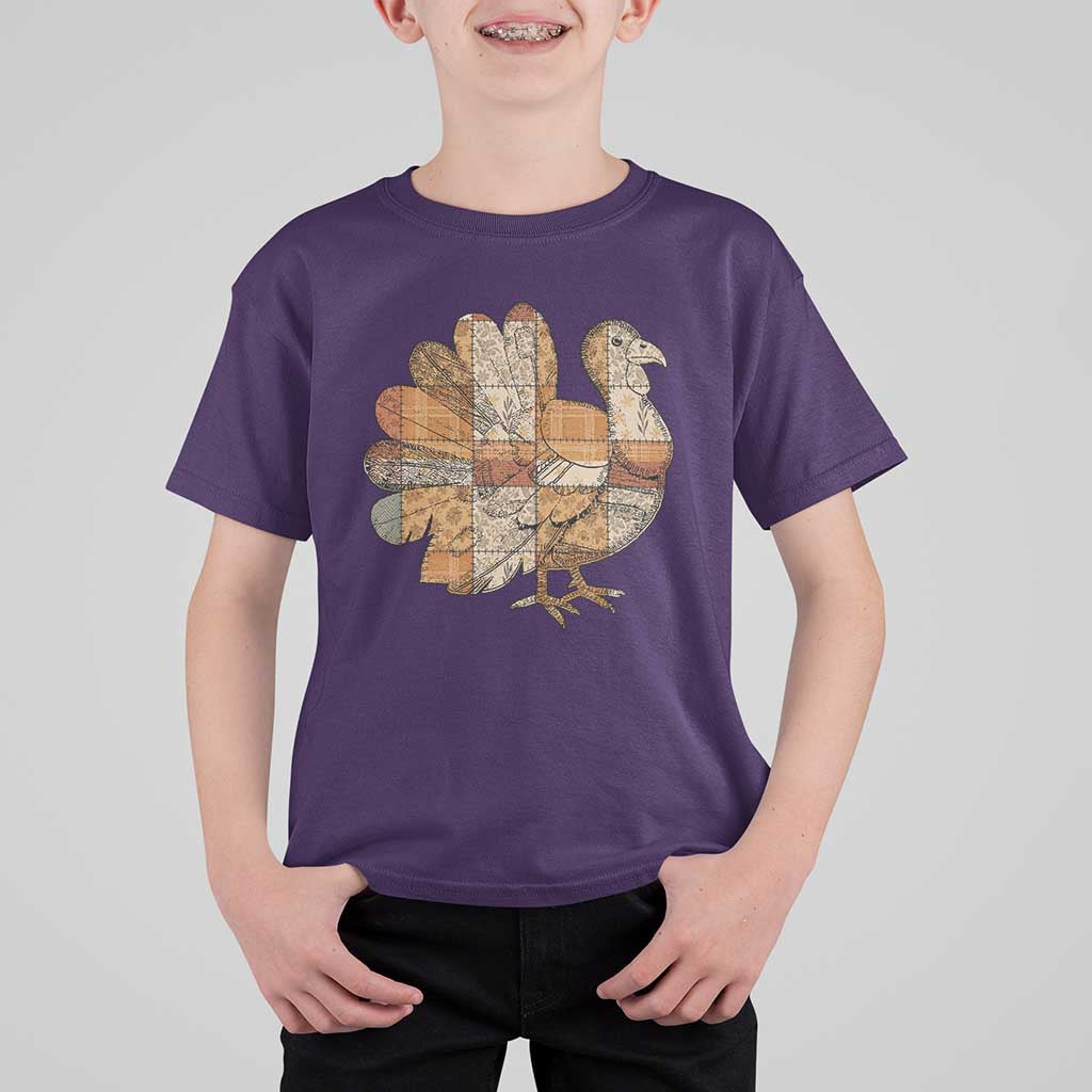 Thanksgiving Vintage Patchwork Gobble Turkey T Shirt For Kid - Wonder Print Shop