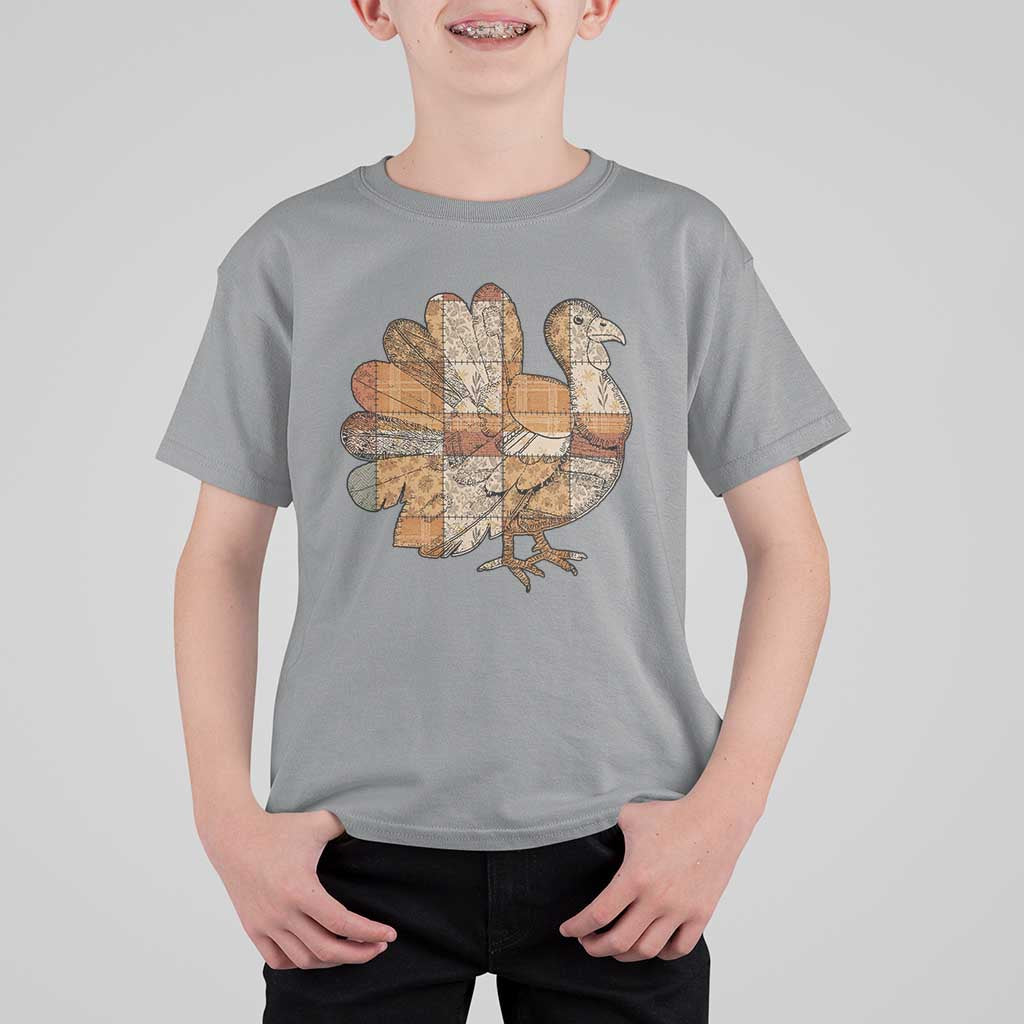 Thanksgiving Vintage Patchwork Gobble Turkey T Shirt For Kid - Wonder Print Shop