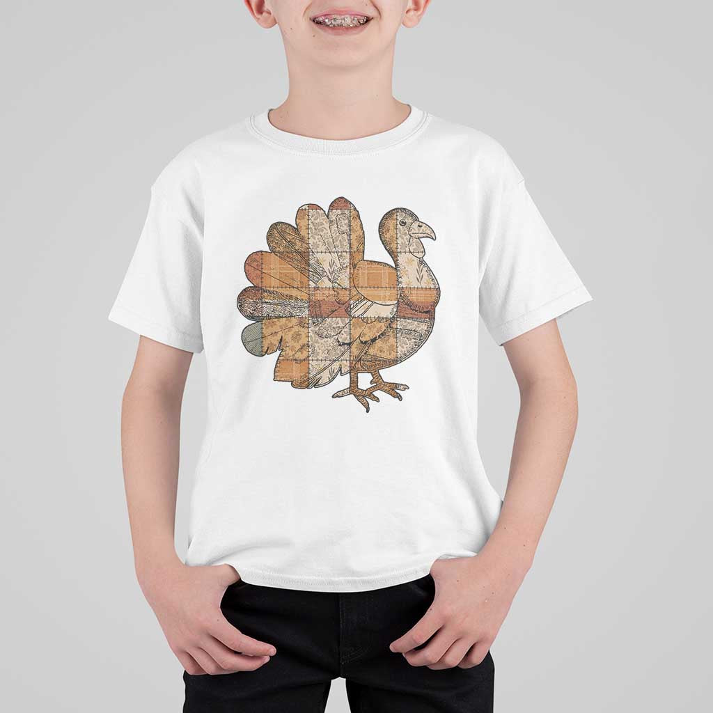 Thanksgiving Vintage Patchwork Gobble Turkey T Shirt For Kid - Wonder Print Shop