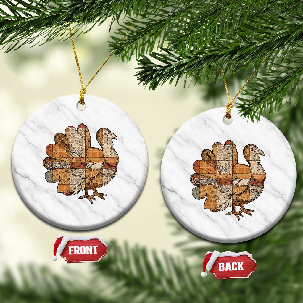 Thanksgiving Vintage Patchwork Gobble Turkey Ceramic Ornament - Wonder Print Shop