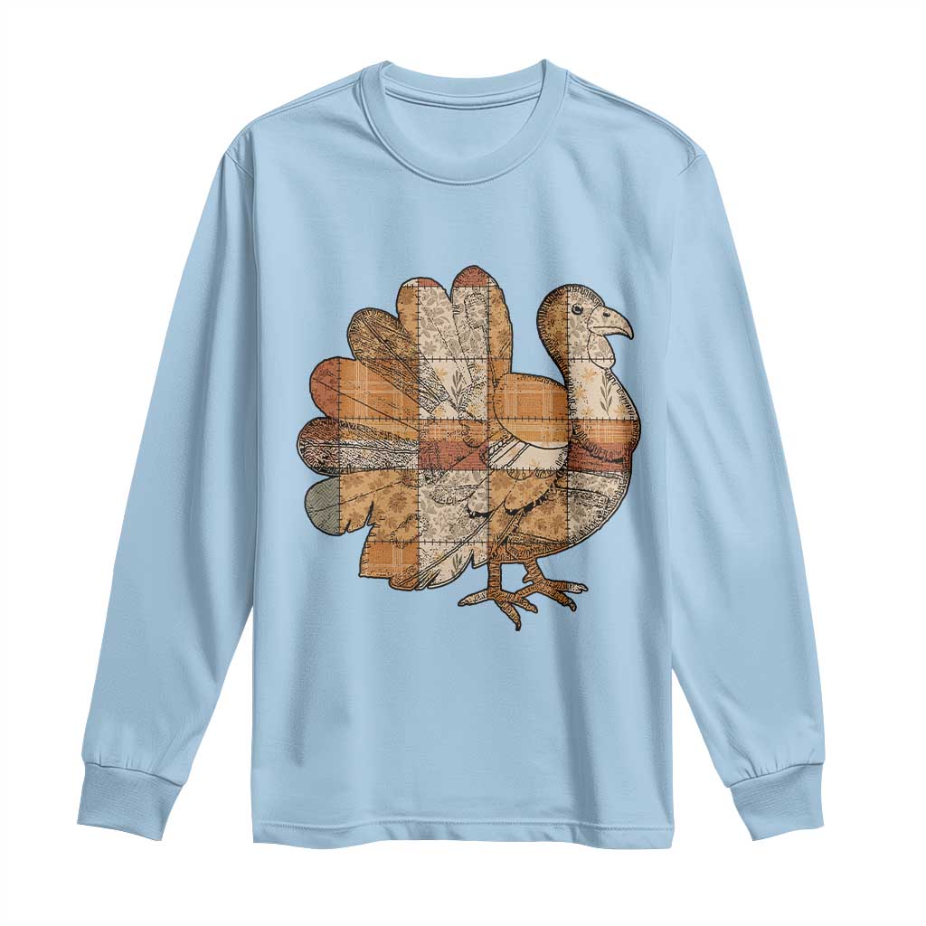 Thanksgiving Vintage Patchwork Gobble Turkey Long Sleeve Shirt - Wonder Print Shop