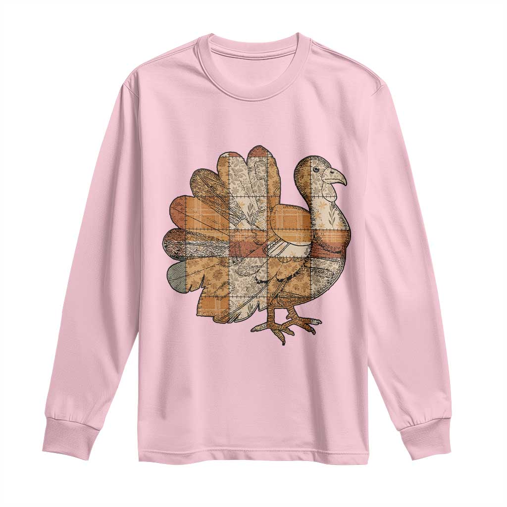 Thanksgiving Vintage Patchwork Gobble Turkey Long Sleeve Shirt - Wonder Print Shop