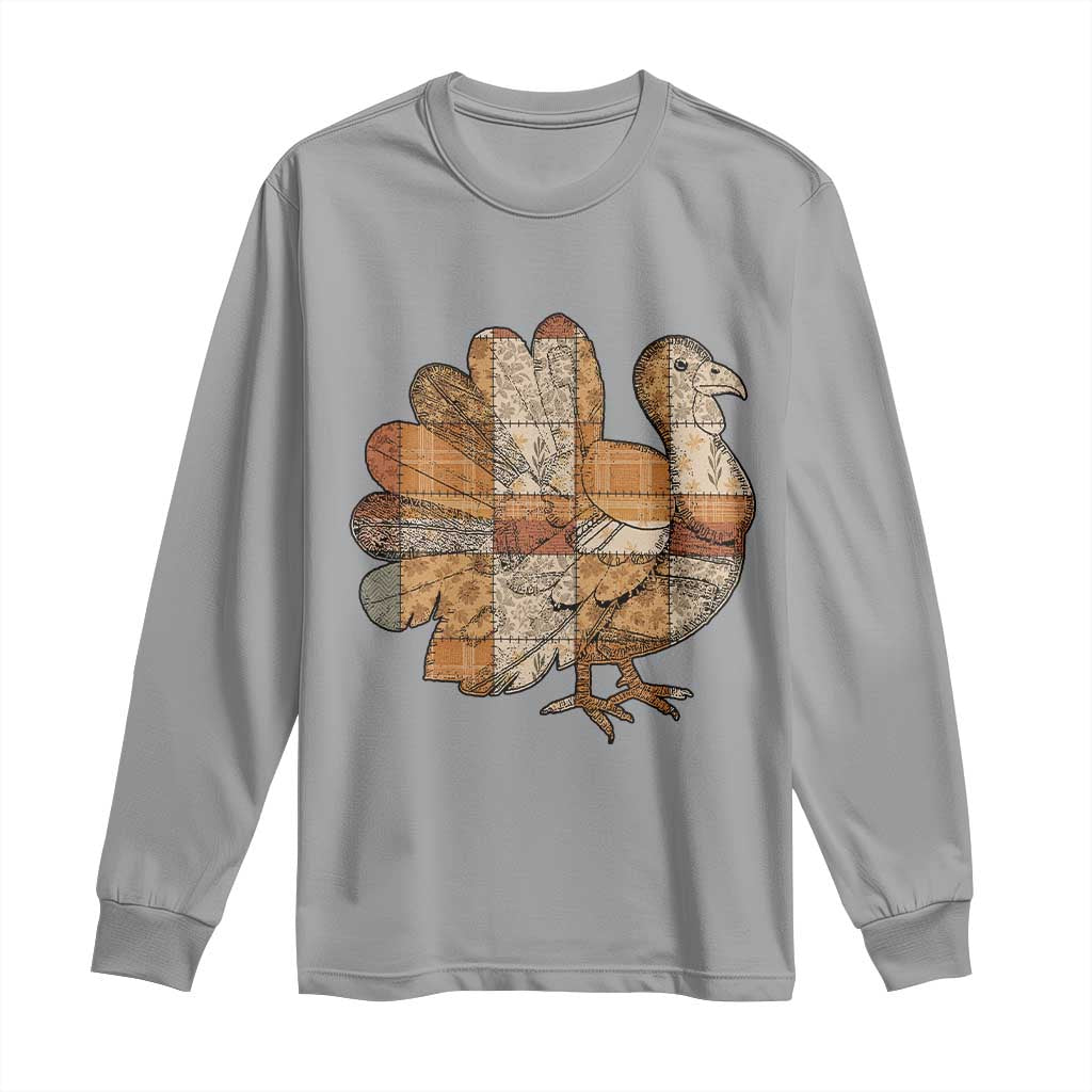 Thanksgiving Vintage Patchwork Gobble Turkey Long Sleeve Shirt - Wonder Print Shop