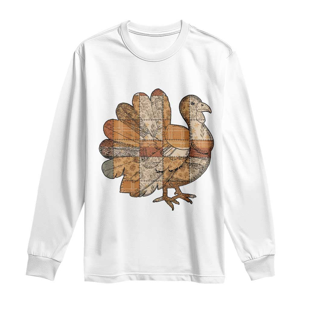 Thanksgiving Vintage Patchwork Gobble Turkey Long Sleeve Shirt - Wonder Print Shop
