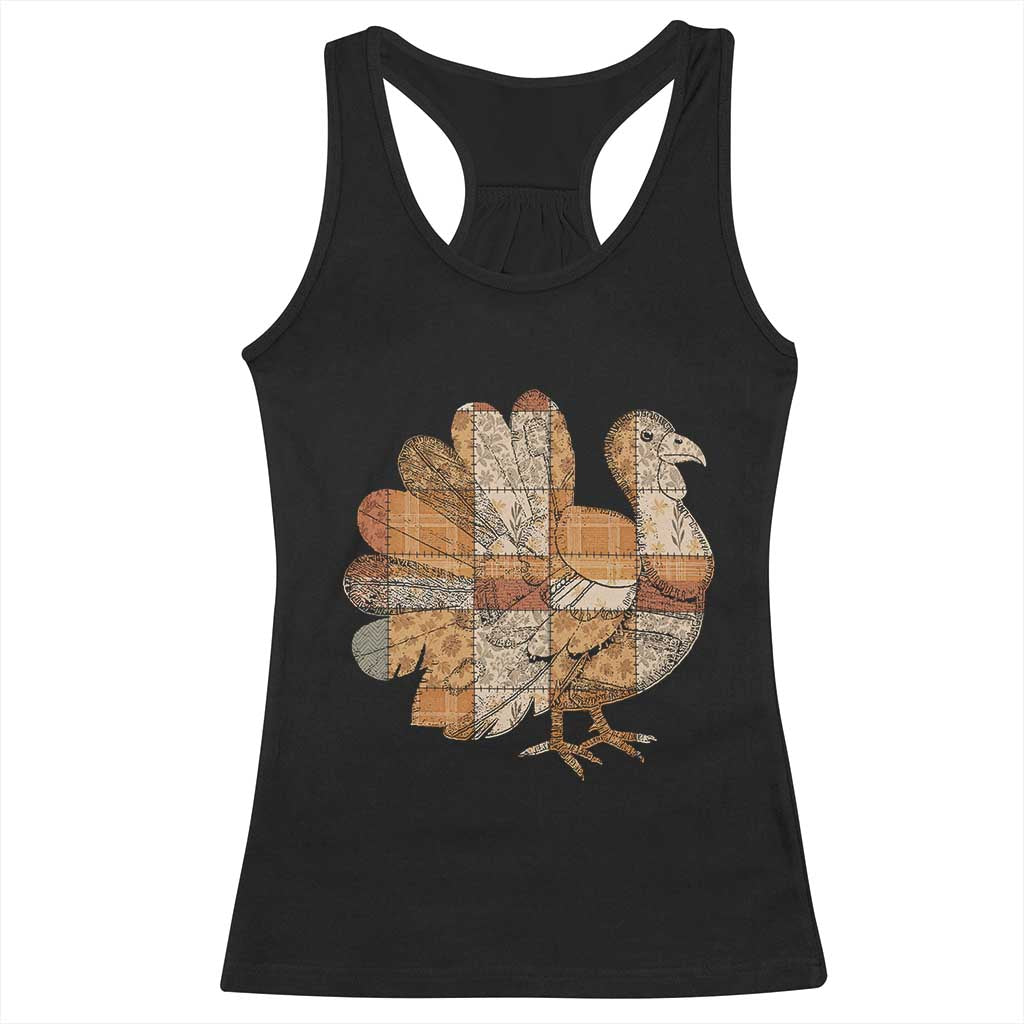 Thanksgiving Vintage Patchwork Gobble Turkey Racerback Tank Top - Wonder Print Shop
