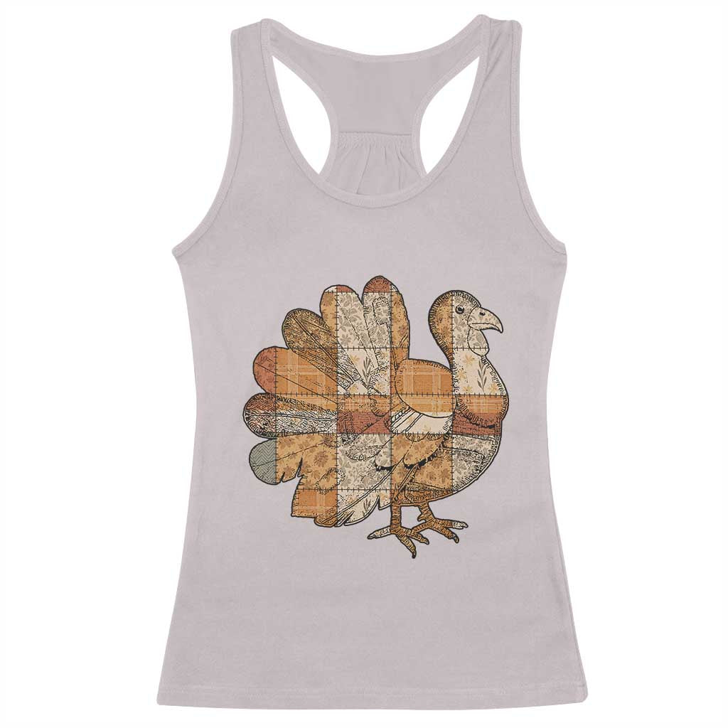 Thanksgiving Vintage Patchwork Gobble Turkey Racerback Tank Top - Wonder Print Shop