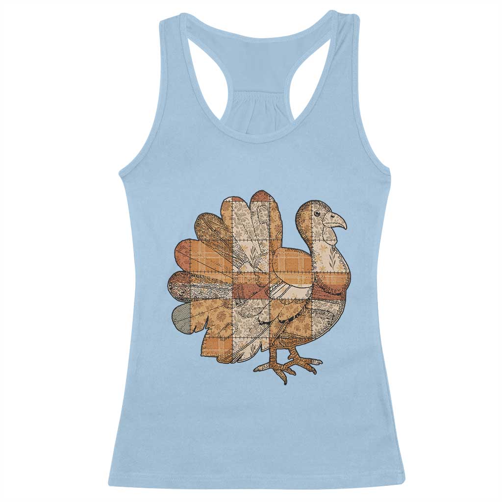 Thanksgiving Vintage Patchwork Gobble Turkey Racerback Tank Top - Wonder Print Shop