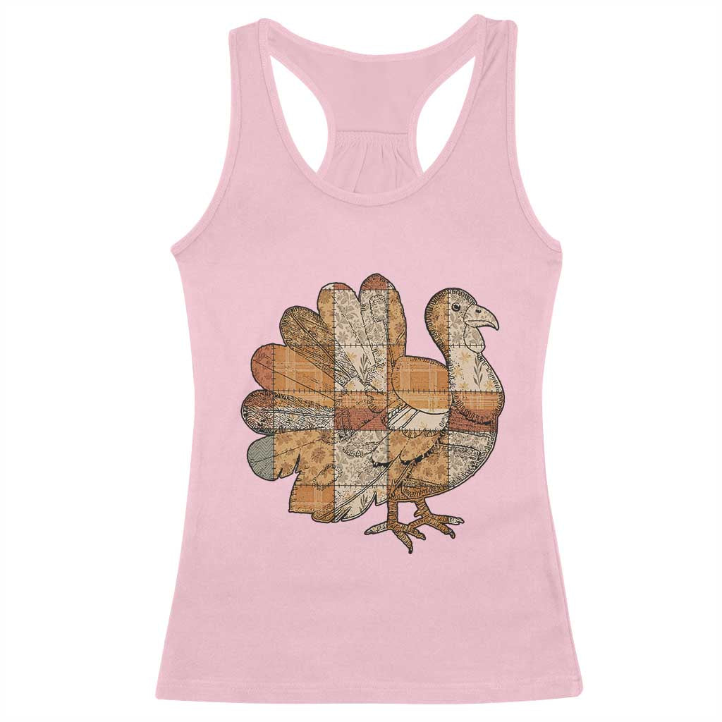 Thanksgiving Vintage Patchwork Gobble Turkey Racerback Tank Top - Wonder Print Shop